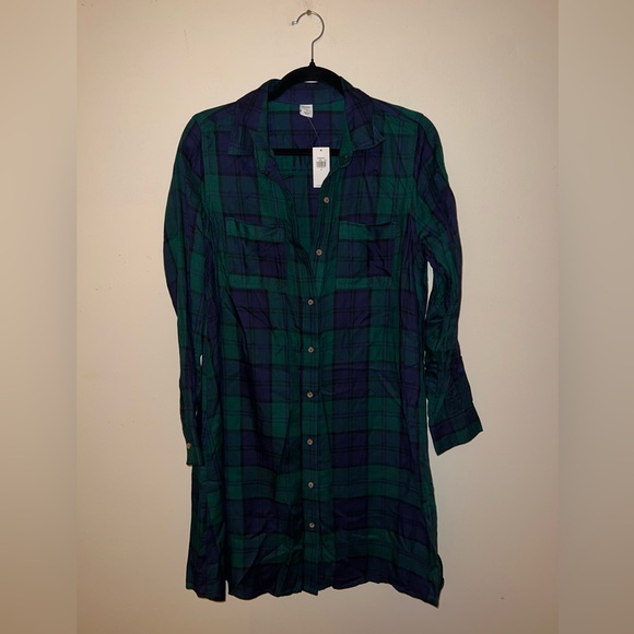 Green and Blue Plaid Long Sleeve Dress NWT - Picture 1 of 7